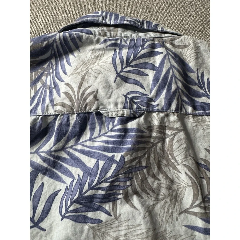 Denim And Flower Ricky Singh Slim Fit Blue And White Palm Leaves Shirt Large‎